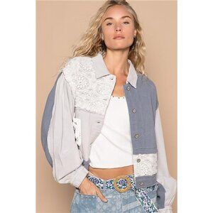 NWT POL Crochet Patch Exposed Seam Button Up‎ Jacket